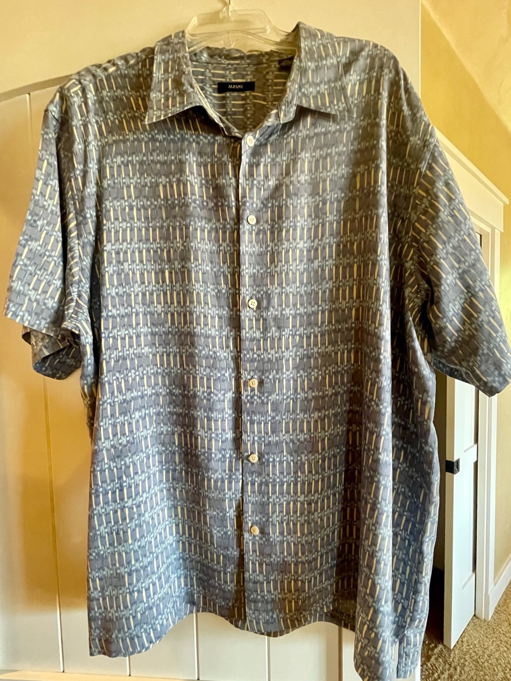 Alfani Men's Short-Sleeve Button-Down Shirt in Light Blue Geo Print